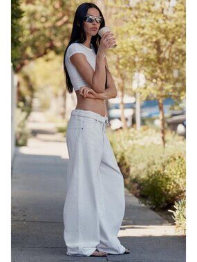 ZARA TRF FOLDED WAIST MID-RISE JEANS